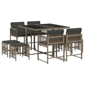 vidaXL Set da Pranzo da Giardino 9 pz con Cuscini in Polyrattan Grigio