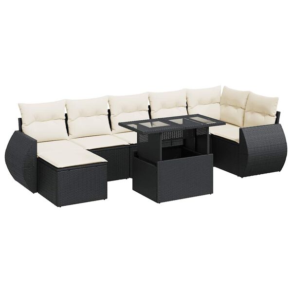 vidaXL Set Divani da Giardino con Cuscini 8 pz Nero in Polyrattan