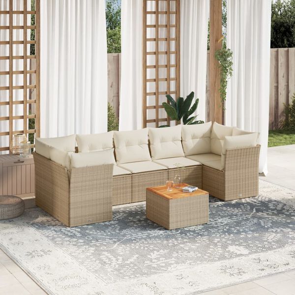 vidaXL Set Divano da Giardino 8 pz con Cuscini Beige in Polyrattan