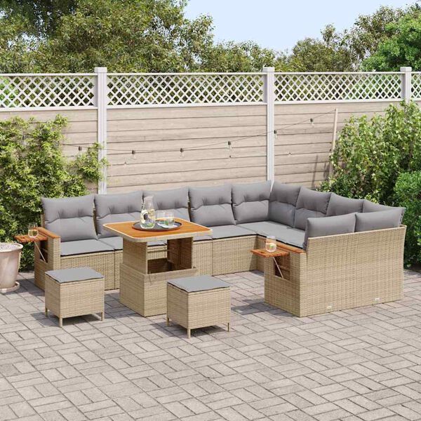 vidaXL Set Divano da Giardino con cuscino Beige Poly Rattan
