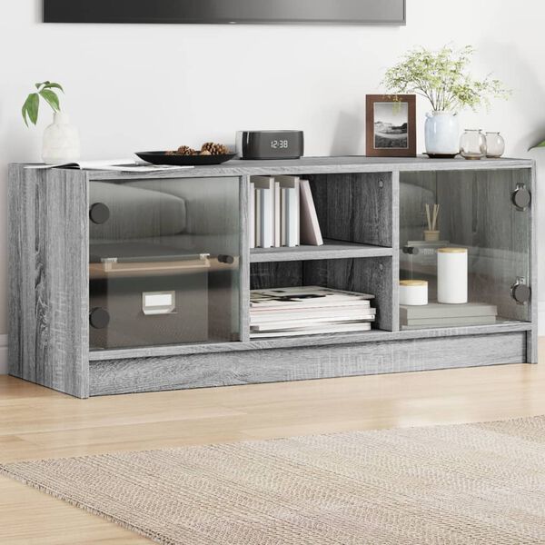 vidaXL Mobile Porta TV con Ante in Vetro Grigio Sonoma 102x37x42 cm