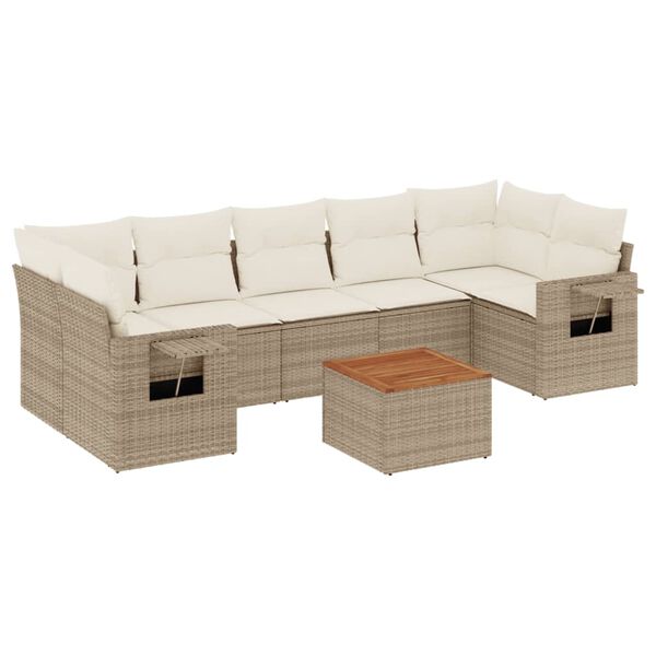 vidaXL Set Divano da Giardino 8 pz con Cuscini Beige in Polyrattan