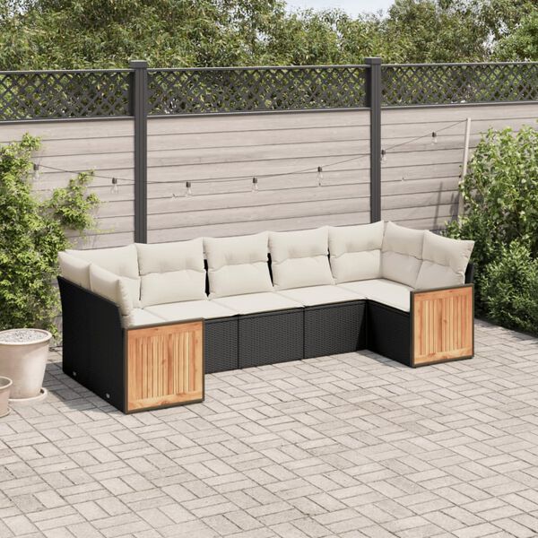 vidaXL Set Divani da Giardino con Cuscini 7pz Nero Polyrattan