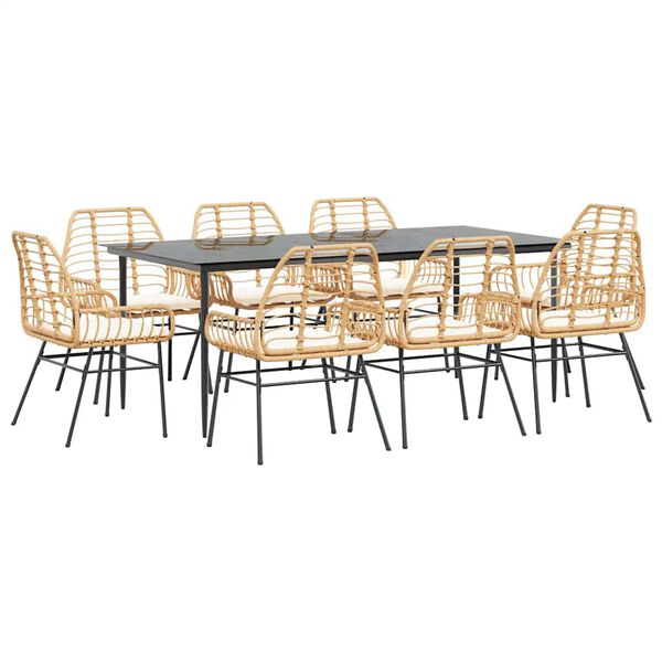 vidaXL Set da Pranzo da Giardino 9 pz con Cuscini Polyrattan Vetro
