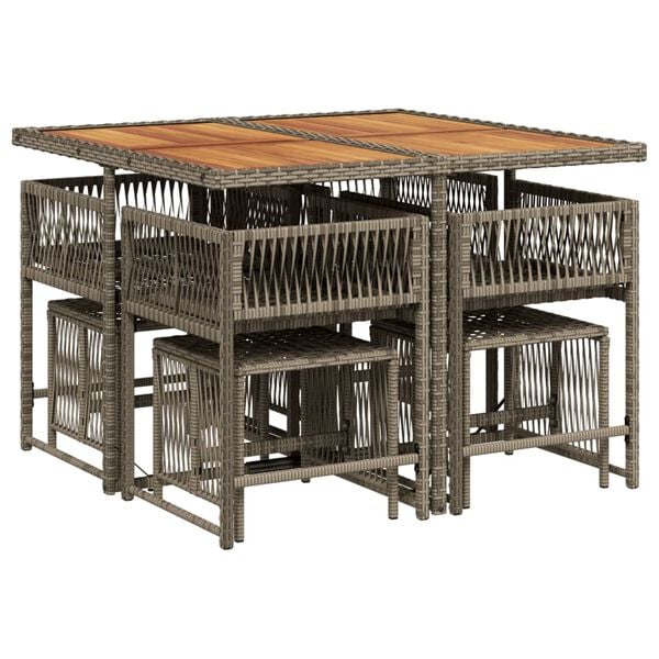 vidaXL Set da Pranzo da Giardino 9 pz con Cuscini in Polyrattan Grigio