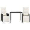 vidaXL Set Bistr&ograve; da Giardino 3 pz con Cuscini in Polyrattan Nero