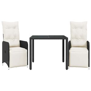 vidaXL Set Bistr&ograve; da Giardino 3 pz con Cuscini in Polyrattan Nero