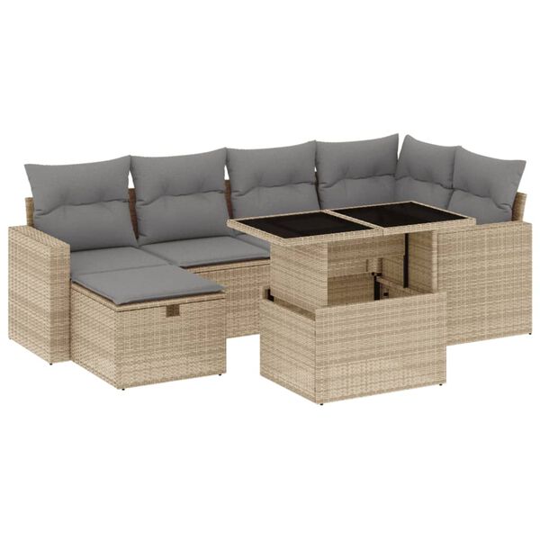 vidaXL Set Divani da Giardino 7 pz con Cuscini Beige in Polyrattan