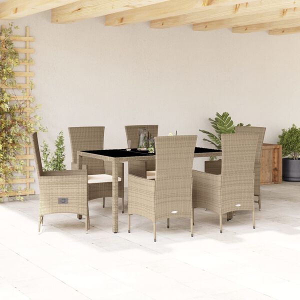 vidaXL Set da Pranzo da Giardino 7 pz con Cuscini Beige in Polyrattan