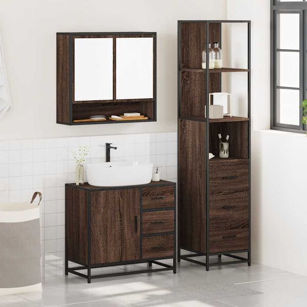 vidaXL Set Mobili da Bagno 3 pz Rovere Marrone in Legno Multistrato
