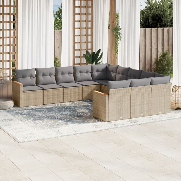 vidaXL Set Divano da Giardino 11 pz con Cuscini Beige Misto Polyrattan