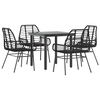 vidaXL Set Mobili da Pranzo per Giardino 5 pz Nero Polyrattan Vetro