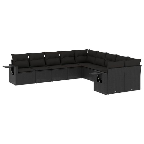 vidaXL Set Divani da Giardino 10pz con Cuscini in Polyrattan Nero