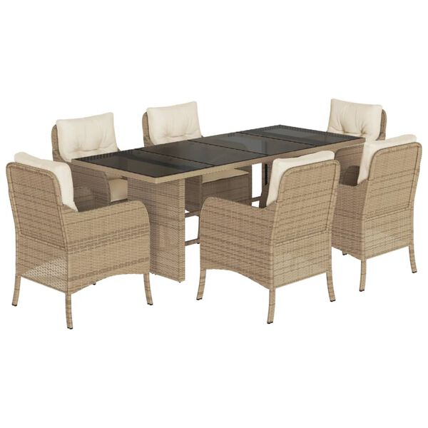 vidaXL Set da Pranzo da Giardino 7 pz con Cuscini Beige in Polyrattan