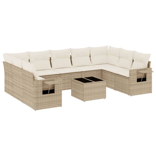 vidaXL Set Divano da Giardino 10 pz con Cuscini Beige in Polyrattan