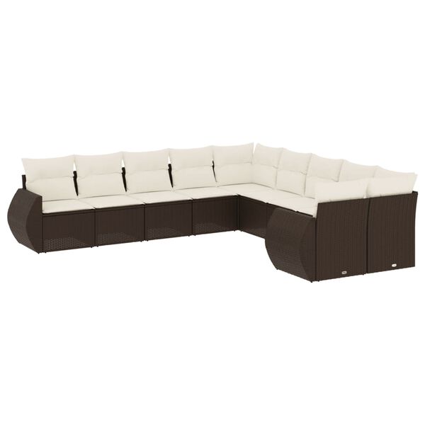 vidaXL Set Divani da Giardino 10pz con Cuscini in Polyrattan Marrone