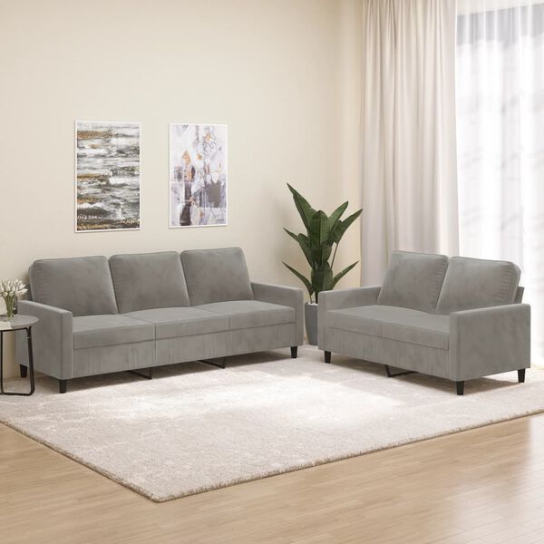 vidaXL Set di Divani 2 pz con Cuscini Grigio Chiaro in Velluto