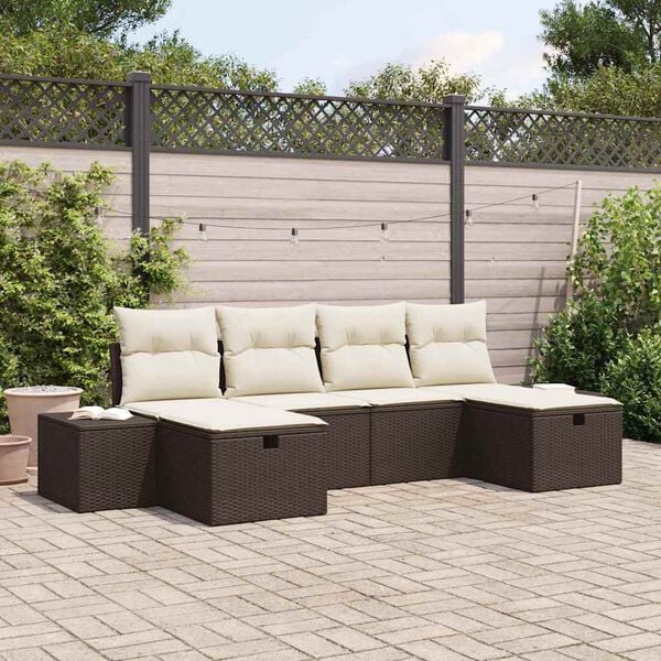 vidaXL Set Divano da Giardino con cuscino 6 pcs Marrone polyrattan