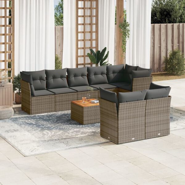 vidaXL Set Divano da Giardino 9 pz con Cuscini Grigio in Polyrattan
