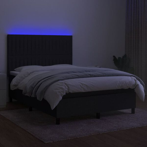 vidaXL Letto a Molle con Materasso e LED Nero 140x200 cm in Tessuto