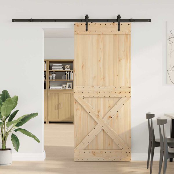 vidaXL Porta Scorrevole con Set Hardware 95x210 cm Legno Massello Pino