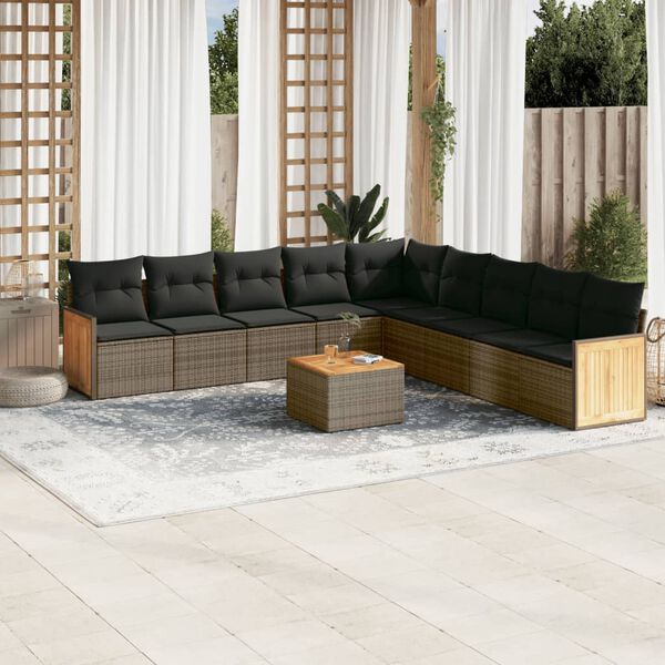 vidaXL Set Divano da Giardino 10 pz con Cuscini Grigio in Polyrattan