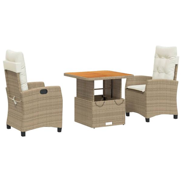 vidaXL Set da Pranzo da Giardino 3 pz con Cuscini Beige in Polyrattan
