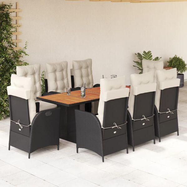 vidaXL Set da Pranzo da Giardino 9 pz con Cuscini Nero in Polyrattan