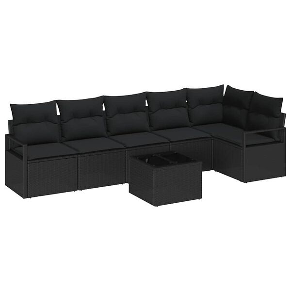 vidaXL Set di divani con cuscino 7 pcs Nero polyrattan