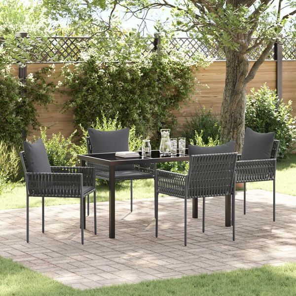 vidaXL Set da Pranzo per Giardino 5 pcs Nero e Grigio Rattan in PE