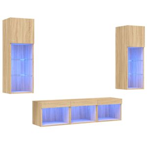 vidaXL Mobili TV a Muro con LED 5pz Rovere Sonoma Legno Multistrato