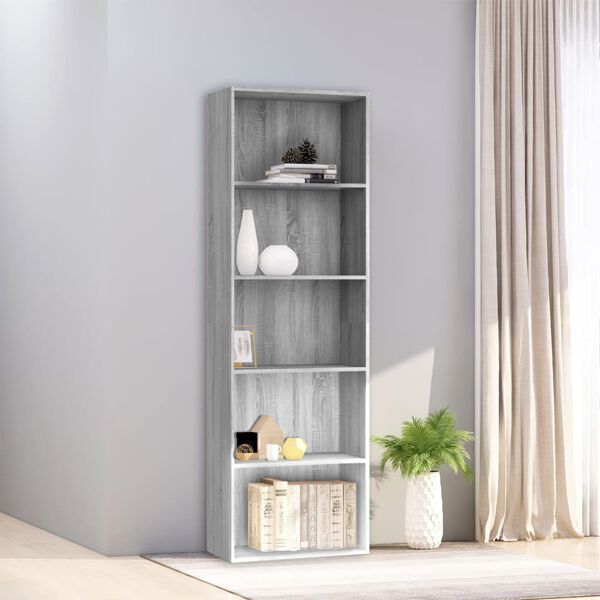 vidaXL Libreria 5 Ripiani Grigio Sonoma 60x30x189 cm Legno Multistrato