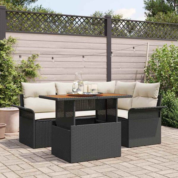 vidaXL Set Divano da Giardino con cuscino 5 pcs Nero e crema