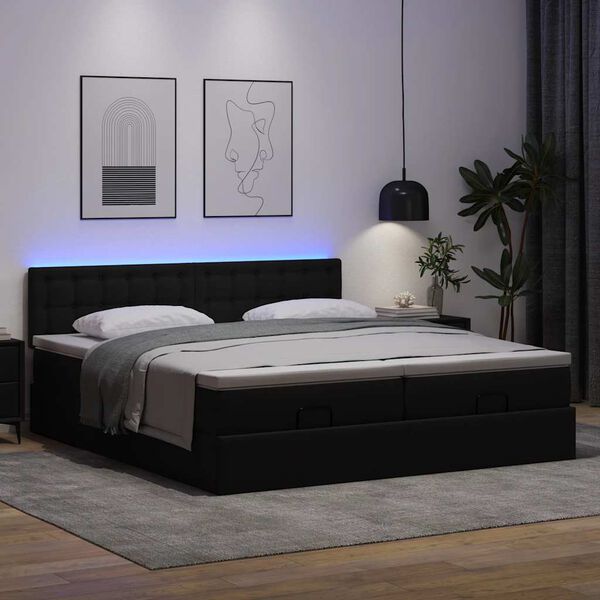 vidaXL Pouf Letto con Materassi e LED Nero 160x200cm Similpelle