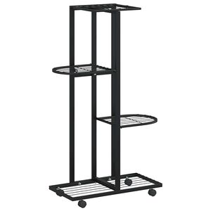 vidaXL Fioriera a 4 Piani con Ruote 44x23x80 cm Ferro Nero