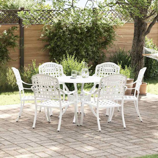 vidaXL Set da Pranzo per Giardino 7 pcs Bianco Alluminio