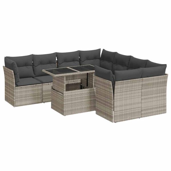 vidaXL Set Divano da Giardino 9pz con Cuscini Grigio Chiaro Polyrattan