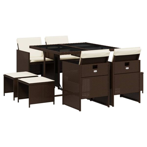 vidaXL Set da Pranzo da Giardino 9pz con Cuscini Marrone in Polyrattan