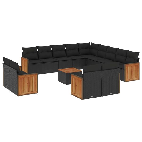 vidaXL Set Divani da Giardino 14pz con Cuscini in Polyrattan Nero
