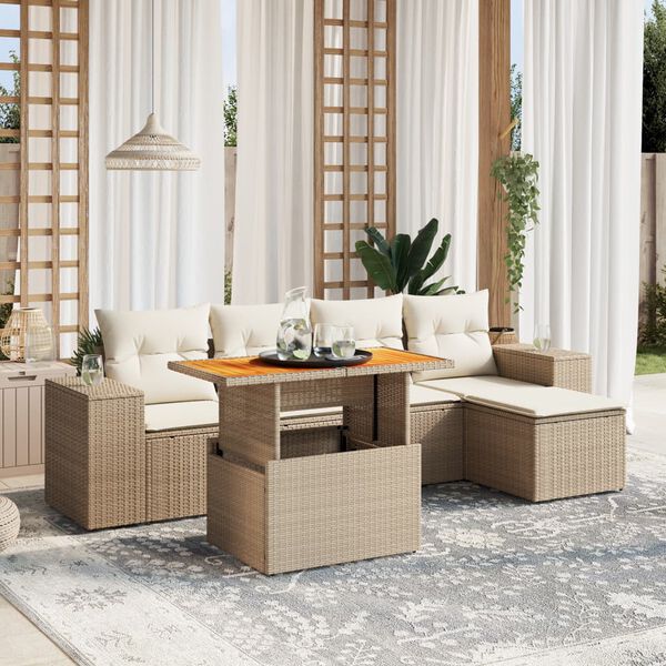vidaXL Set Divano da Giardino 6 pz con Cuscini Beige in Polyrattan