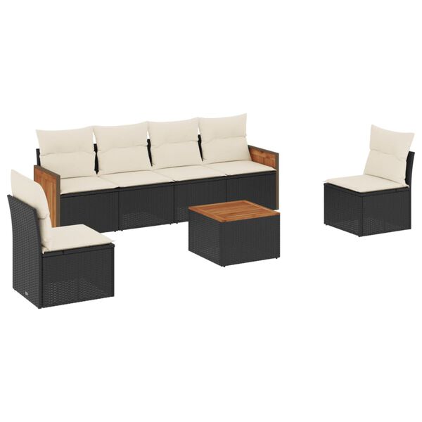 vidaXL Set Divani da Giardino con Cuscini 7pz Nero Polyrattan