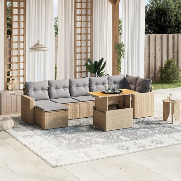 vidaXL Set Divano da Giardino 8 pz con Cuscini Beige in Polyrattan