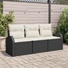 vidaXL Set Divano da Giardino con cuscino 3 pcs Nero Poly Rattan