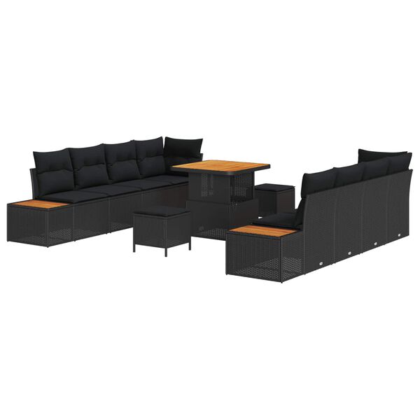 vidaXL Set Divano da Giardino 11 pcs Nero polyrattan
