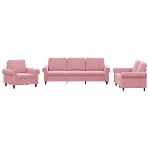 vidaXL Set di Divani 3 pz con Cuscini rosa in Velluto