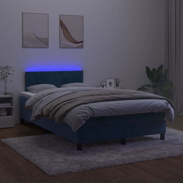 vidaXL Letto a Molle con Materasso e LED Blu Scuro 120x200cm