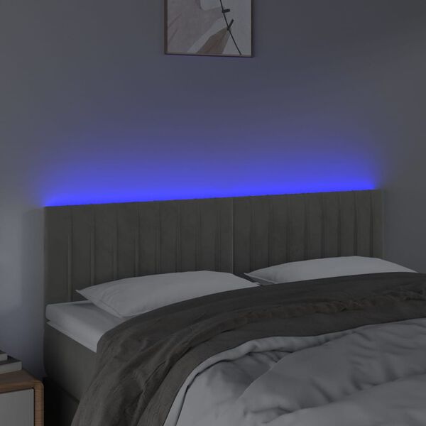 vidaXL Testiera a LED Grigio Chiaro 144x5x78/88 cm in Velluto