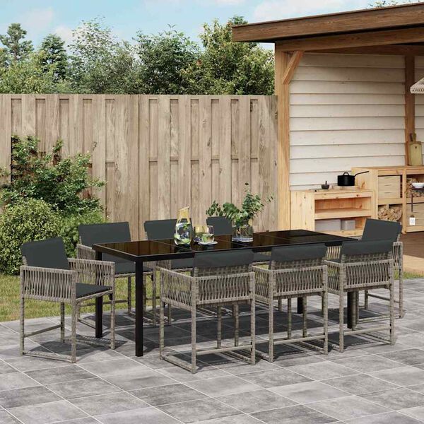 vidaXL Set da Pranzo per Giardino 9 pcs Grigio polyrattan
