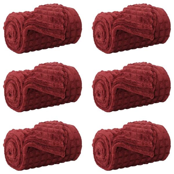vidaXL Coperte da Pile 6 pcs Rosso Bordeaux 200 x 150 cm Panno