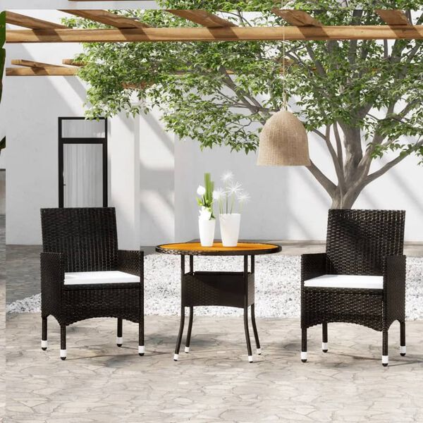 vidaXL Set Bistrot da Giardino 3 pz Polyrattan e Legno Massello Nero
